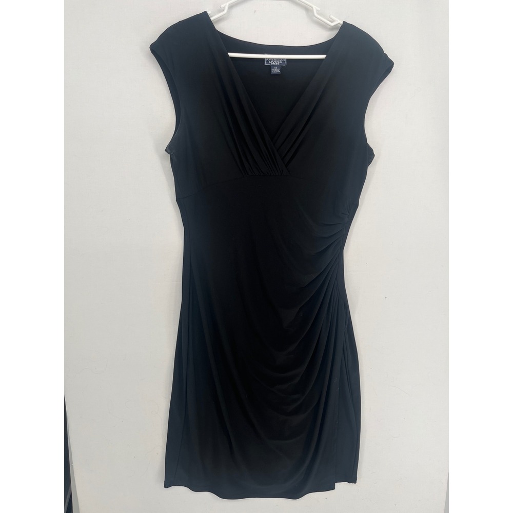 American Living Black Ruched V-Neck Sheath Dress Cap Sleeve Size 14